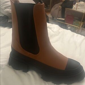 Portland Leather Brown and Black Combat Boots